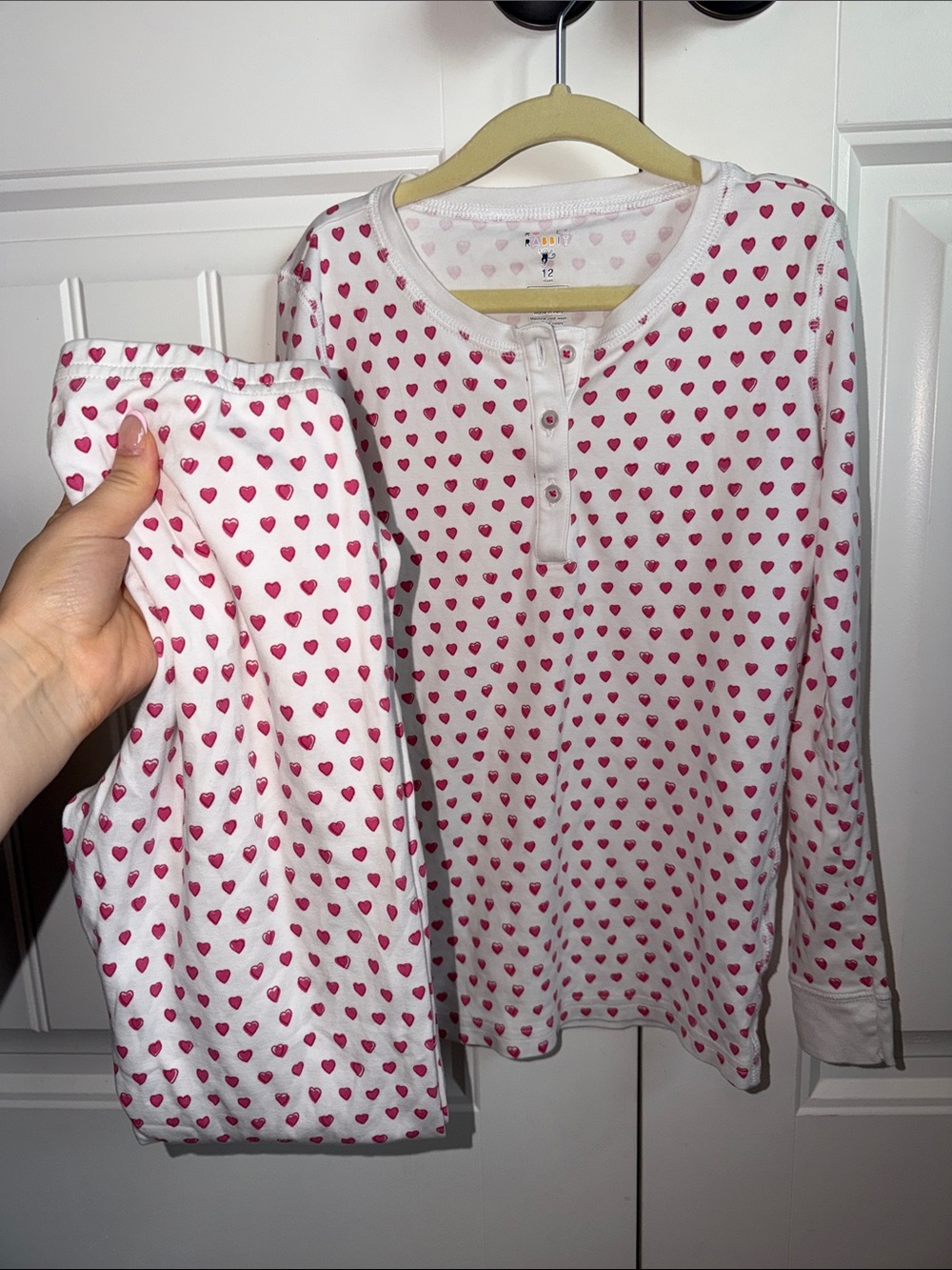 Girls size 12 Roller Rabbit Pajama Set with Pink Hearts